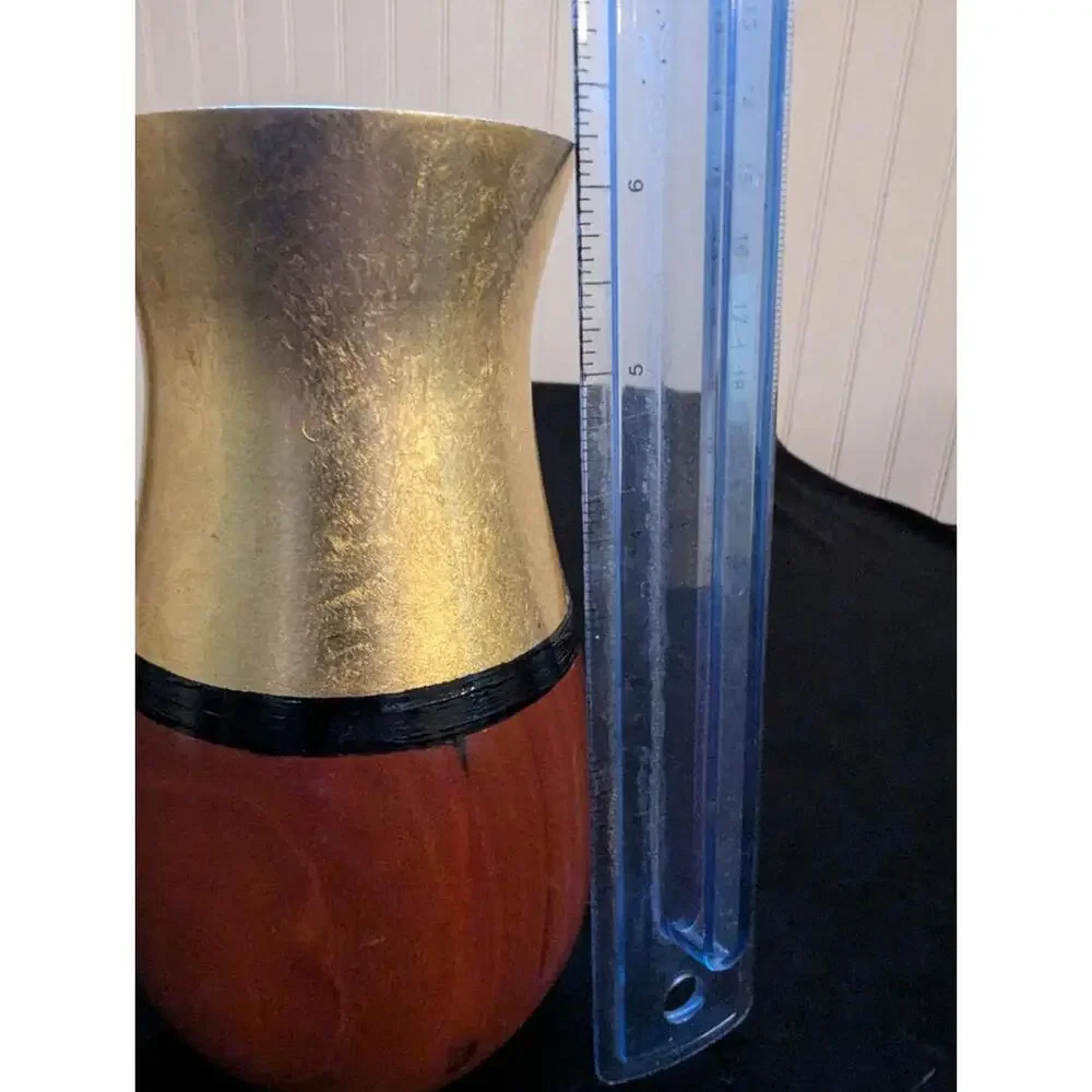 Vintage Mid Century Modern Wood & Gold Gilded Vase MCM Hourglass Trumpet